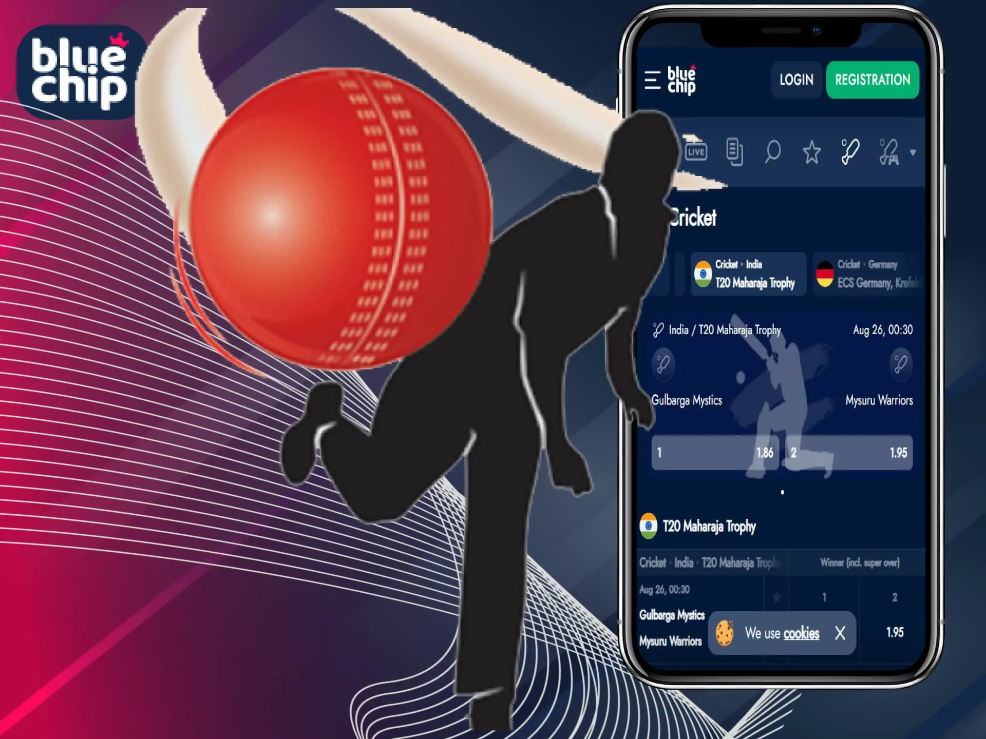 Place bets on cricket easily in the Bluechip app.