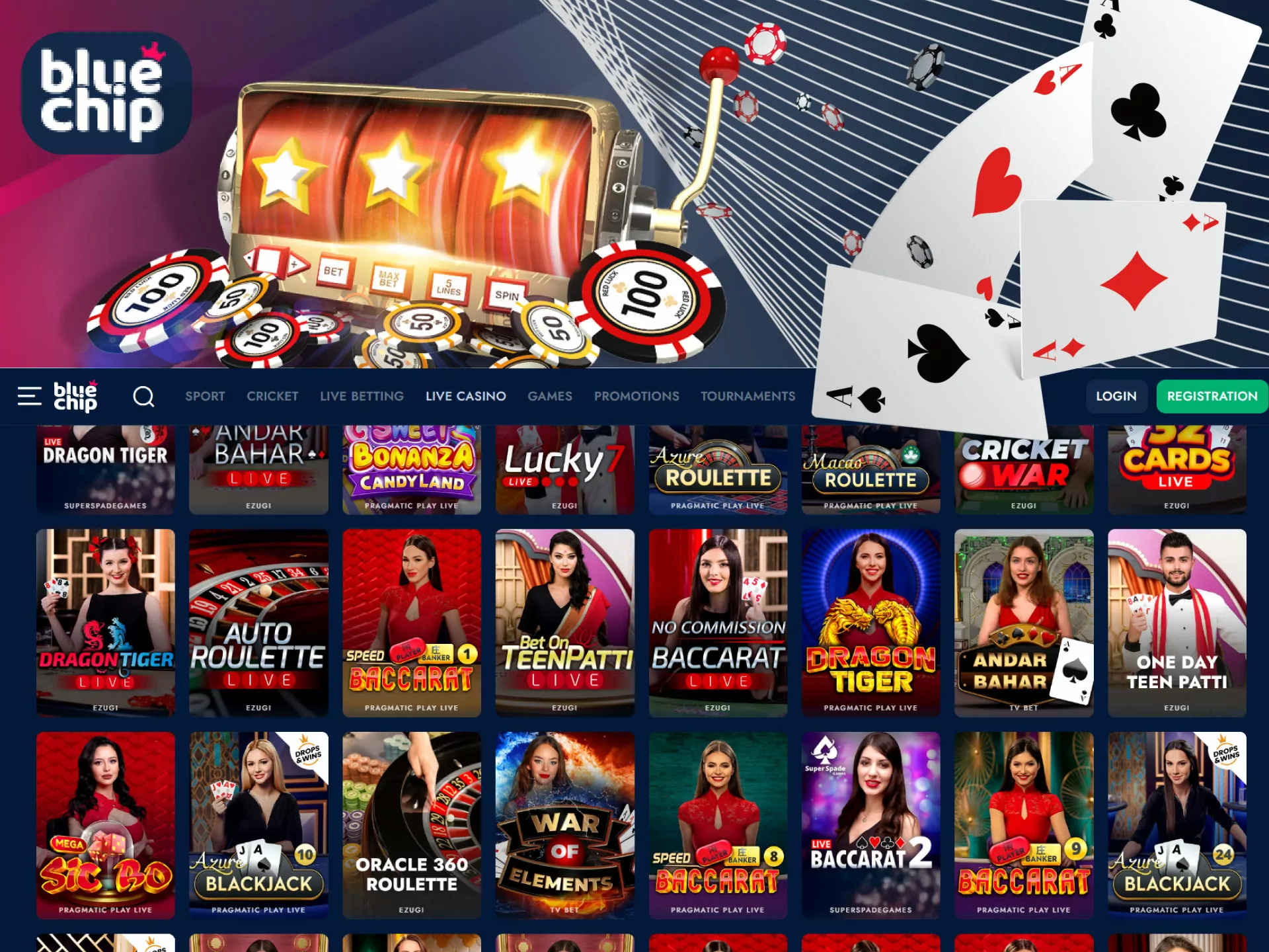 In the Bluechip casino you will find slots, board games, lotteries and other casino games.