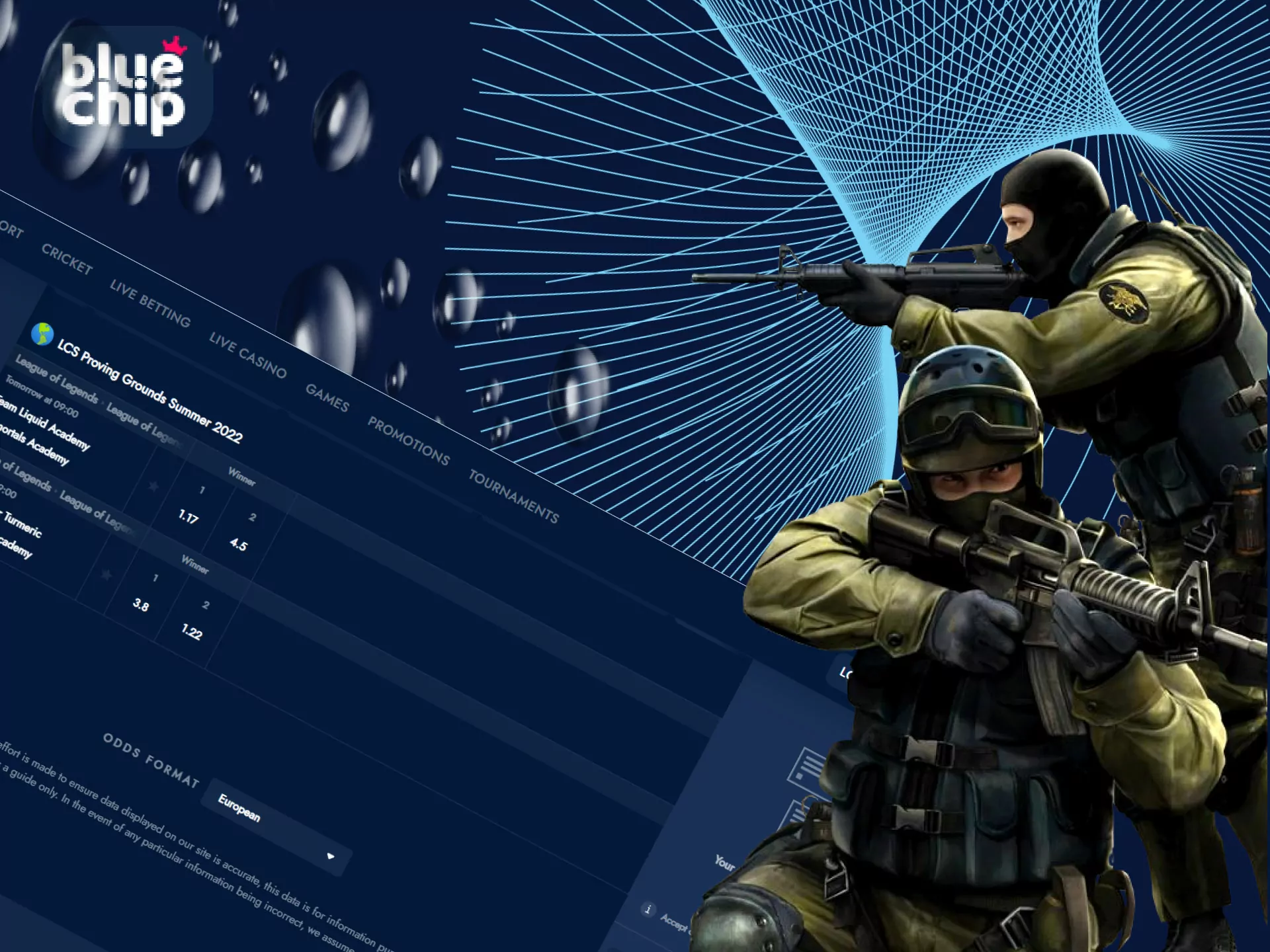 Bet on the CS:GO gamers at Bluechip.