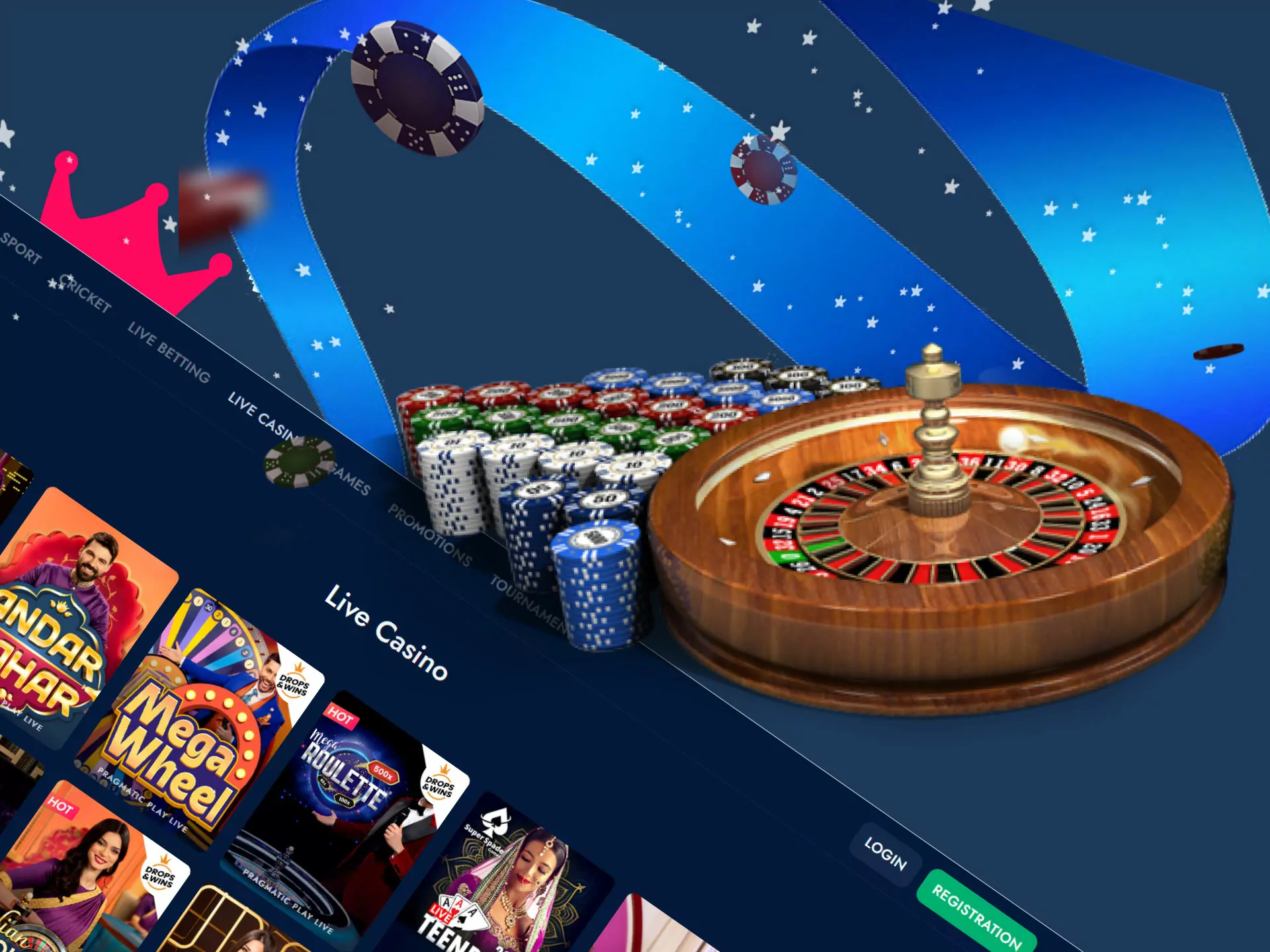 Play casino games against the real dealers at Bluechip.